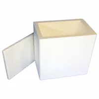 This insulated shipping kit consists of a white cardboard outer box and a 1.5 in thick Styrofoam insert. The Styrofoam insert provides thermal protection for temperature-sensitive items during transport. Suitable for shipping goods that require temperature stability