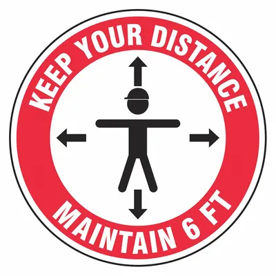 ACCUFORM Hard Hat Label: Keep Your Distance Maintain 6 Ft, 2 1/4 in Dia, English - Safety
