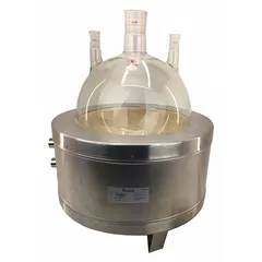 Metal-housed heating mantle with integrated magnetic stirrer for simultaneous heating and stirring of fluids. Aluminum housing withstands up to 400°C. Requires separate controller (model 60AG37). Includes 4 ft 2-wire cord with locking connector.