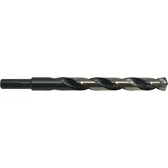 This reduced-shank jobber-length drill bit is made from high-speed steel with a black and gold finish. The 135° split point reduces walking and eliminates the need for a center punch. The 3-flats shank prevents slipping in the chuck. Suitable for drilling in metal, wood, and plastics using portable drills or drill presses with a standard 1/2" chuck.