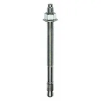 Steel wedge anchor for heavy-duty fastening into solid concrete. 3/8" diameter, 3/8"-16 thread size, 4" thread length, zinc plated finish. Supplied in a 20-pack