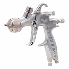 Aluminum-bodied HVLP spray gun for applying coatings and paints. Features 1/4 in air inlet, 12 cfm @ 26 psi air consumption, and produces spray patterns from 11 to 12 inches. Suitable for industrial finishing, automotive refinishing, and woodworking tasks requiring high transfer efficiency.