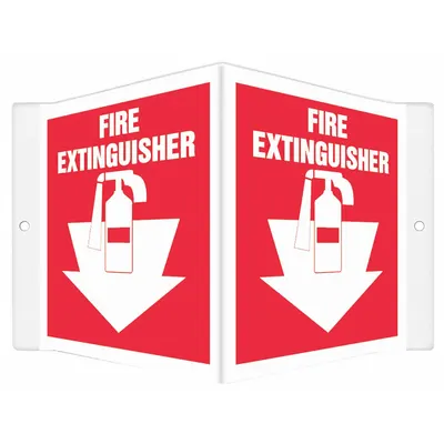 CONDOR Safety Sign: PETG, Mounting Holes Sign Mounting, 6 in x 8 1/2 in Nominal Sign Size - V-Shape Projection Fire Extinguisher Signs