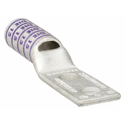 BURNDY Compression Lug: For 4/0 AWG, Stranded Wire, 3/8 in Stud Size, Long - Two-Hole Compression Lugs