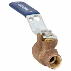 This NIBCO bronze ball valve features a straight body with 3/8 inch female NPT connections on both ends and a lever handle. Rated for a maximum cold working pressure of 600 psi, it is suitable for on-off flow control in plumbing and industrial piping systems handling water, oil, or gas.