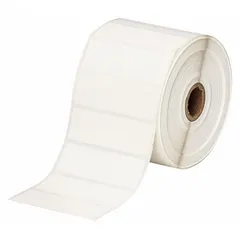 Rubber, permanent adhesive precut label roll. Each label measures 1 in x 3 in. Supplied in rolls of 1,500 labels. Compatible with BBP11, BBP12, and THT printer series. Used for industrial identification and asset marking.