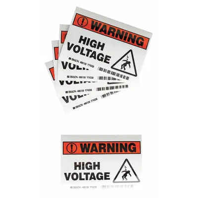 BRADY Label: Polyester, Adhesive Sign Mounting, 3 1/2 in x 5 in Nominal Sign Size - Warning: High Voltage Signs