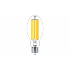 This PHILIPS LED corncob lamp features a Mogul Screw (EX39) base and ED28 shape, operating at 34 watts with a 5000K color temperature. It is designed for universal burning orientation and serves as an energy-efficient replacement for HID lamps in high-bay applications such as warehouses and industrial facilities.