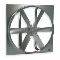This unassembled belt-drive panel exhaust fan features a 24-inch blade and a stamped steel frame with zinc-plated finish. It is designed for air flows from 4,105 to 6,003 cfm, depending on the motor, and is supplied without intake guards. Suitable for general ventilation in industrial, warehouse, and commercial settings.