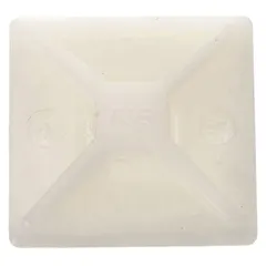Natural adhesive mount cable tie base for securing cable ties up to 50 lb tensile strength. Measures 0.99 in L x 0.99 in W x 0.2 in H with a slot width of 0.2 in and slot height of 0.07 in. Used for mounting and organizing wiring bundles on panels, enclosures, and machinery. Sold in a 100-pack.