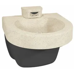 Sensor-operated wash fountain with a D-Shape Terreon bowl in Sand color. Includes a standard drain and is ADA compliant. Suitable for handwashing in commercial and institutional restrooms where touch-free operation is desired.