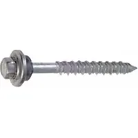 Hex-head screw anchor with drilling tip for concrete, brick, or block. Steel construction, external hex drive, removable. 1/4 in diameter, 1-3/4 in overall length. 100-pack