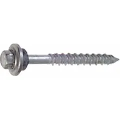 Hex-head screw anchor with drilling tip for concrete, brick, or block. Steel construction, external hex drive, removable. 1/4 in diameter, 1-3/4 in overall length. 100-pack.