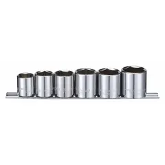 This 6-piece socket set includes SAE standard sockets with a 3/8 in drive and 6-point design, ranging from 11/16 in to 1 in. The sockets are tether ready for safety in elevated or confined work areas. Suitable for tightening or loosening hex fasteners in automotive, industrial, and maintenance tasks.