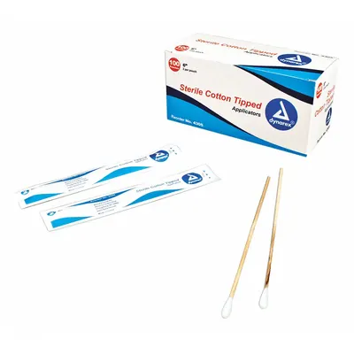 DYNAREX Cotton Tip Swab, 6 in, Wood Handle, Single Tip, 100 PK - Cotton Tip Swabs