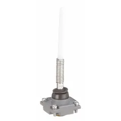 This wobble stick head with operator features a momentary action and top actuator location. It is used to detect object presence or position in industrial automation applications, such as manufacturing, packaging, and material handling.