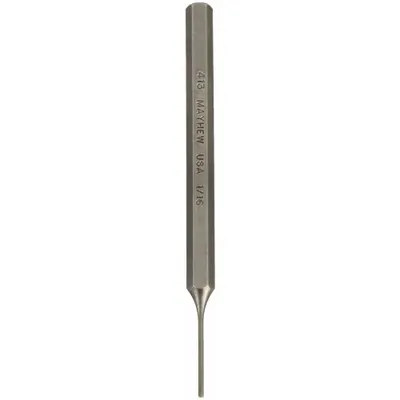 MAYHEW SELECT Pin Punch: 1/16 in Tip Dia, 1/4 in Shank Wd, 3/4 in Taper Lg, 4 in Overall Lg - Flat-Tip Pin Removing Punches