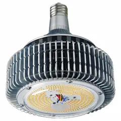 This 95W LED lamp features a Mogul Screw (EX39) base and operates on 120-277V AC. It delivers 5000K daylight color temperature and is shatter-resistant, suitable for high-bay applications in industrial environments such as warehouses and factories.