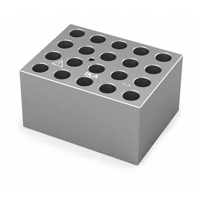 IKA Dry Block: Anodized Aluminum, 3 3/4 in Overall Wd, 3 in Overall Lg, 20 Wells - Dry Bath Blocks