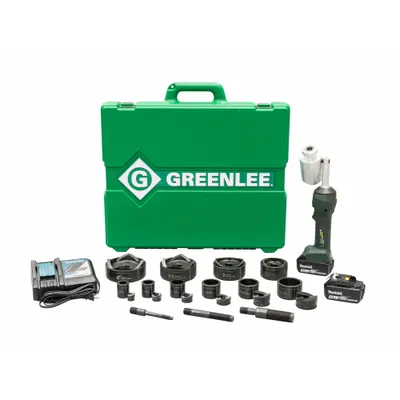 GREENLEE Knockout Tool Kit: 18V DC, 4 in Punching Capacity (Steel) - Greenlee Cordless Knockout Punches