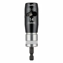 This impact-rated wire stripper attachment converts an impact driver into a wire stripping tool. It is designed for universal use with impact drivers, allowing efficient removal of insulation from electrical wires. Suitable for electrical and maintenance tasks requiring fast, consistent stripping.