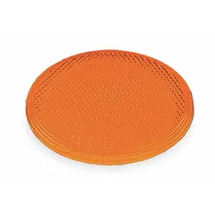 Round amber acrylic stick-on reflector with 3 in diameter. Meets SAE A standards for side and rear marking on trailers, trucks, and heavy equipment to enhance visibility in low-light conditions.
