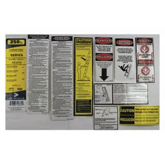 This label kit is a replacement part for Louisville Ladder equipment. It is designed for use with manufacturer model number AE3240. The kit provides necessary labels to maintain legibility of safety and compliance markings on compatible ladders.