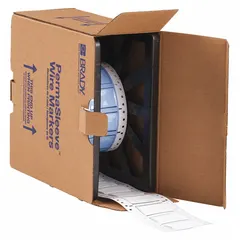 Polyolefin sleeve label, white matte finish, 3/4 in x 2 in, for 0 AWG to 6 AWG wire gauge. Compatible with THT printer series for on-demand wire identification and marking in industrial environments.