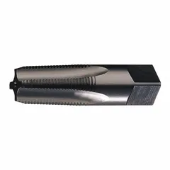 This CLE-LINE pipe tap is made from high speed steel with a semi-bottoming chamfer and four flutes. It is used for cutting internal NPT threads in pipe fittings and holes, suitable for general purpose threading in various materials.