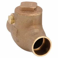 This lead-free bronze inline swing check valve features a 1 in pipe size with sweat x sweat connections. The swing-type operation allows full flow in the forward direction and automatically closes to prevent backflow. Suitable for use in plumbing and piping systems where backflow prevention is required.