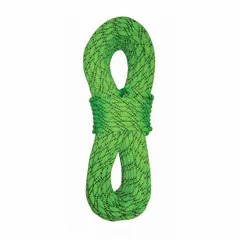 This static kernmantle rope is constructed for heat and water resistance. With a 3/8-inch diameter and 595 lb working load limit, it is suited for industrial rescue, confined space entry, and high-angle work. Supplied in a 600 ft length, green color.