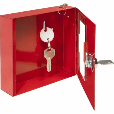 BARSKA Key Box: 1 Key Capacity, Single Key Lock, Steel, Red, 6 in Ht, 6 in Wd - Emergency Key Boxes