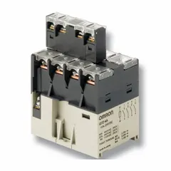 Surface-mounted relay with 24V DC coil, 4PST-NO contact configuration, and screw terminal connections. Rated for 40 A at 440V AC and 5 A at 110V DC. Suitable for industrial control circuits requiring reliable switching in automation and machine safety applications.