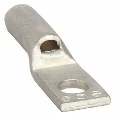Standard copper compression lug for terminating 4 AWG stranded copper wire to a 3/8 in stud. One-hole design for use in electrical power distribution, control panels, and equipment installations requiring secure, low-resistance connections.