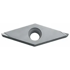 Diamond indexable turning insert for precision machining of non-ferrous materials such as aluminum alloys and plastics. Used in turning operations to achieve high surface finish and extended tool life. Suitable for fine finishing applications in general machining.