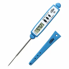 This thin tip pocket thermometer features an LCD display and is NSF certified. It offers ±0.5 °F or ±0.3 °C accuracy and has a plastic case with a 6 1/2 in overall length. The 2-way mounting system includes a pocket clip and hook for convenient carrying. Suitable for checking internal temperatures of food items in commercial kitchens and food service settings.