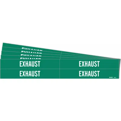 BRADY Pipe Marker: Exhaust, Green, White, Fits 3/4 to 2 3/8 in Pipe O.D., 4 Pipe Markers - Exhaust Adhesive Pipe Markers
