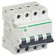 This 4-pole supplementary protector with B-curve trip characteristic is rated 6 A and 14kA at 240V AC. It features screw clamp terminals for secure wiring and is not rated for DC voltage. Suitable for overcurrent and short-circuit protection in branch circuits and control circuits within industrial control panels, HVAC equipment, and machinery.