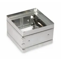 Static-rated rectangular fire damper with curtain blade type and spring closure. Designed for horizontal mounting in HVAC duct systems to prevent flame and smoke spread through fire-rated partitions. Measures 5 3/4 inches in height and width, with a 3 3/4 inch length.