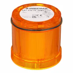 Yellow flashing light module for the KombiSIGN 72 series. Operates on 24V AC or DC. 70 mm overall diameter. Provides visual indication for machine status, warnings, or process alerts in industrial automation and control systems.