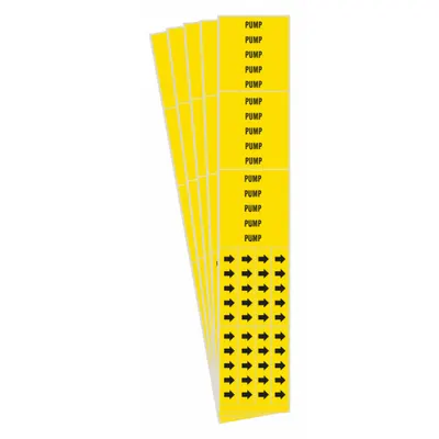 BRADY Pipe Marker: Pump, Yellow, Black, Fits 3/4 in and Smaller Pipe O.D., 3 Pipe Markers - Pump Adhesive Pipe Markers