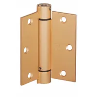 Full mortise-mount spring hinge made of brass. Overall height 3-1/2 inches, frame leaf width 1-3/8 inches. Used for self-closing doors in commercial and industrial applications where reliable automatic closure is required