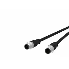 Double-ended cordset with black PUR jacket, M12 male straight connectors on both ends, 5 pins, 22 AWG/42 AWG wire, 1 m cable length, IPX7 rated. Suitable for twisting applications in industrial automation to connect sensors or actuators to controllers.