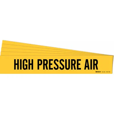 BRADY Pipe Marker: High Pressure Air, Yellow, Black, Fits 8 in and Larger Pipe O.D. - High Pressure Air Adhesive Pipe Markers