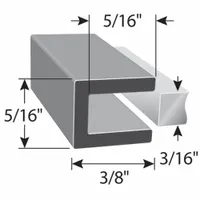 Neoprene rubber edging with a square profile designed to fit material thickness of 3/16 in. Leg length is 3/8 in and trim width is 5/16 in. Used to protect and finish raw edges on panels, enclosures, and machinery, providing a flexible seal against moisture, dust, and vibration