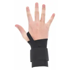 Right-hand wrist support with double strap design for adjustable compression. Medium ergonomic size fits wrists 6 to 7 inches. Suitable for use during repetitive tasks or light duty in industrial, warehouse, and assembly environments.