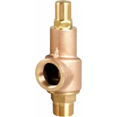 This bronze pressure relief valve is designed for overpressure protection of systems handling air, inert gas, or liquids. It features 1 in MNPT x 1 1/4 in FNPT connections and a maximum operating pressure of 264 psi. Complies with ASME Section VIII & XIII standards.