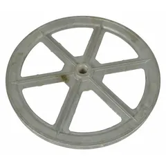 V-pulley for drive belt systems, used to transmit power from a motor to a driven shaft. Compatible with select industrial machinery for reliable belt tracking and tension.