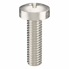 Pan head machine screws with M3.5x0.60 thread, 12 mm length, made from 18-8 stainless steel with a plain finish. Each screw features a #2 Phillips drive and is supplied in a 100-piece pack. Suitable for general fastening applications in machinery, electronics, and industrial assemblies requiring corrosion resistance and a low-profile head.
