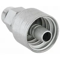 Steel straight fitting for connecting -6 hydraulic hose to an O-ring boss (ORB) port. Features a 9/16"-18 thread and crimp connection. Used in hydraulic systems on mobile equipment and industrial machinery for leak-resistant, high-pressure fluid power circuits